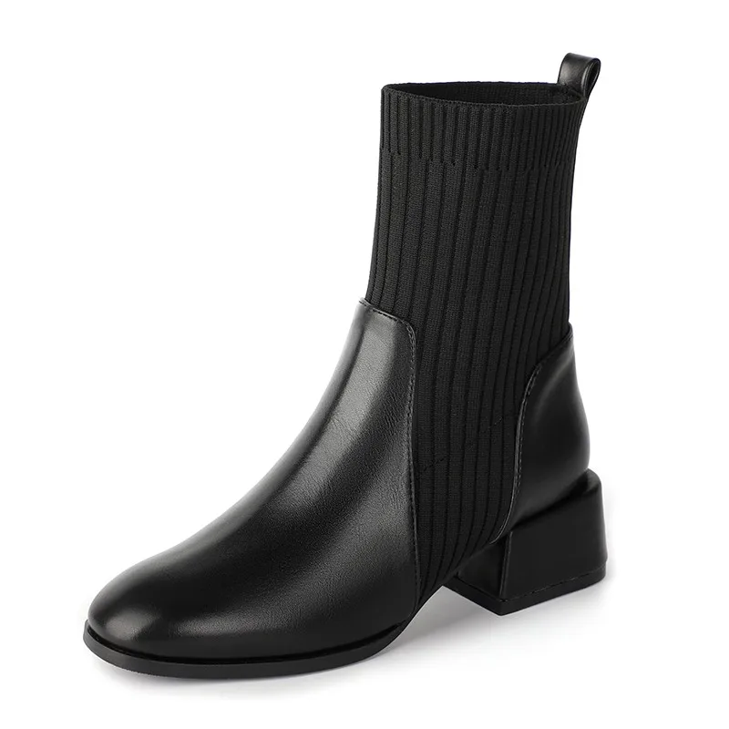 

2022 Autumn Winter Women Boots Knit Elastic Socks Boots Square Toe Chunky Heel Boots Fashion Ankle Chelsea Boots Women zapatos