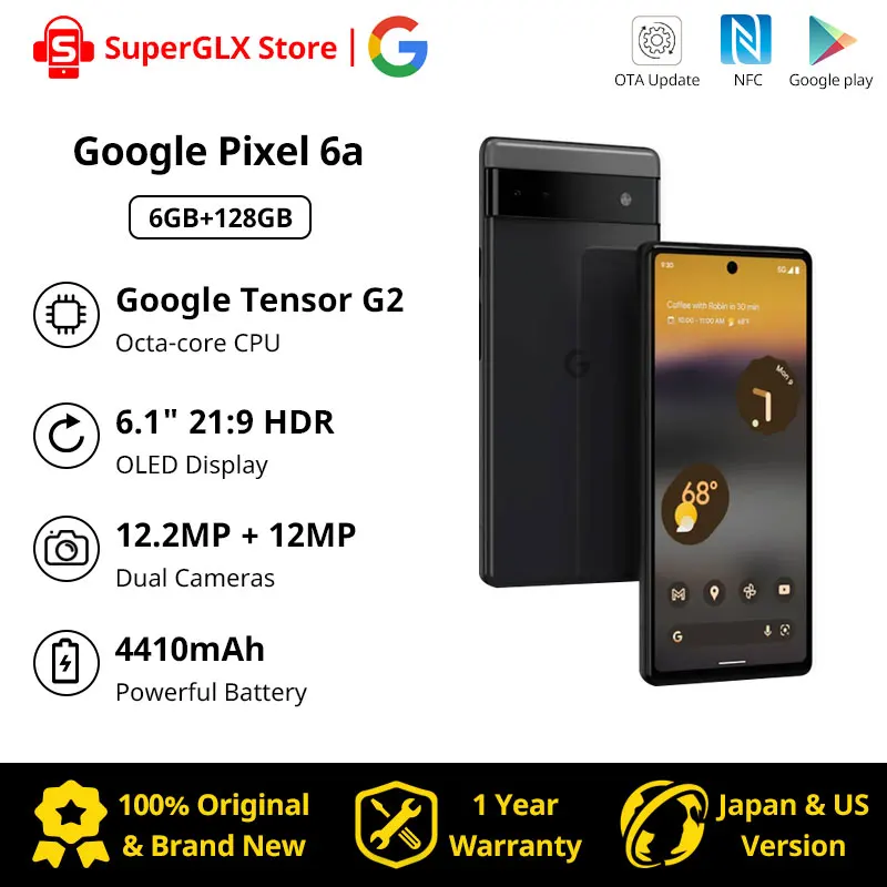 Original Google Pixel 6A 5G Smartphone 6GB RAM 128GB ROM 6.1