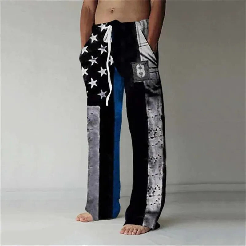 Men's Flag 3D Printed Pants Casual Pocket Wide Leg Pant Full Length Drawstring Man Sport Pants Plus Size Loose Pants Streetwear