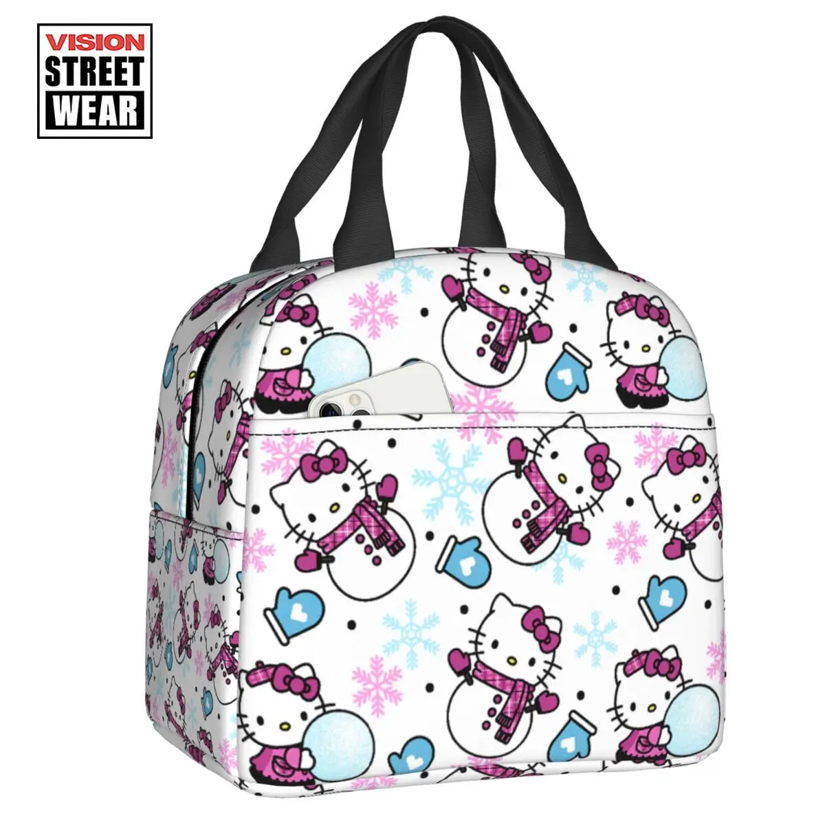 

Новинка 2023 года, Индивидуальная сумка для ланча с изображением снежинок и кошек, Женский Термоизолированный Ланч-бокс с охлаждением для детей и школьников