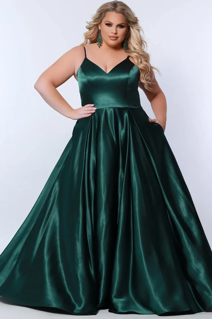 

Women's Satin Evening Dresses Plus Size V-neck Prom Gowns Floor Length Dresses for Party