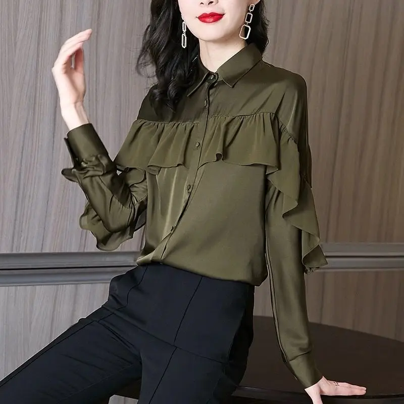 

Long Sleeve Chiffon Slim Elegant Blouse Casual Commute Loose Fashion Vintage 2022 Spring Autumn New Women's Shirt A05