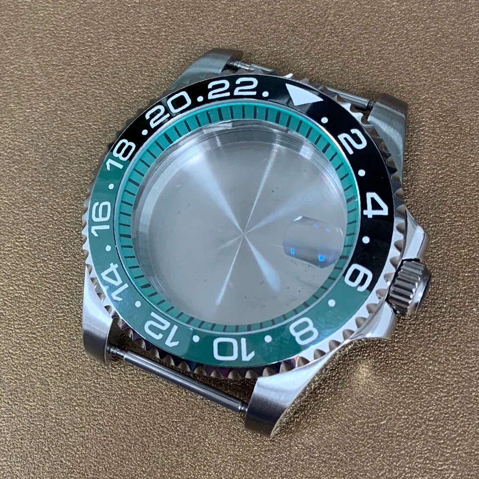 40mm Watch Case Fine Stainless Steel 316L Green Inner Ring Sapphire Glass Ceramic Rim Fit NH35 NH36 4R Automatic Movement