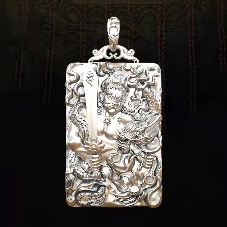 

New Guochao Does Not Move The Life Buddha Pendant Guardian God Does Not Move Ming Wang Solid Zodiac Guardian God Necklace