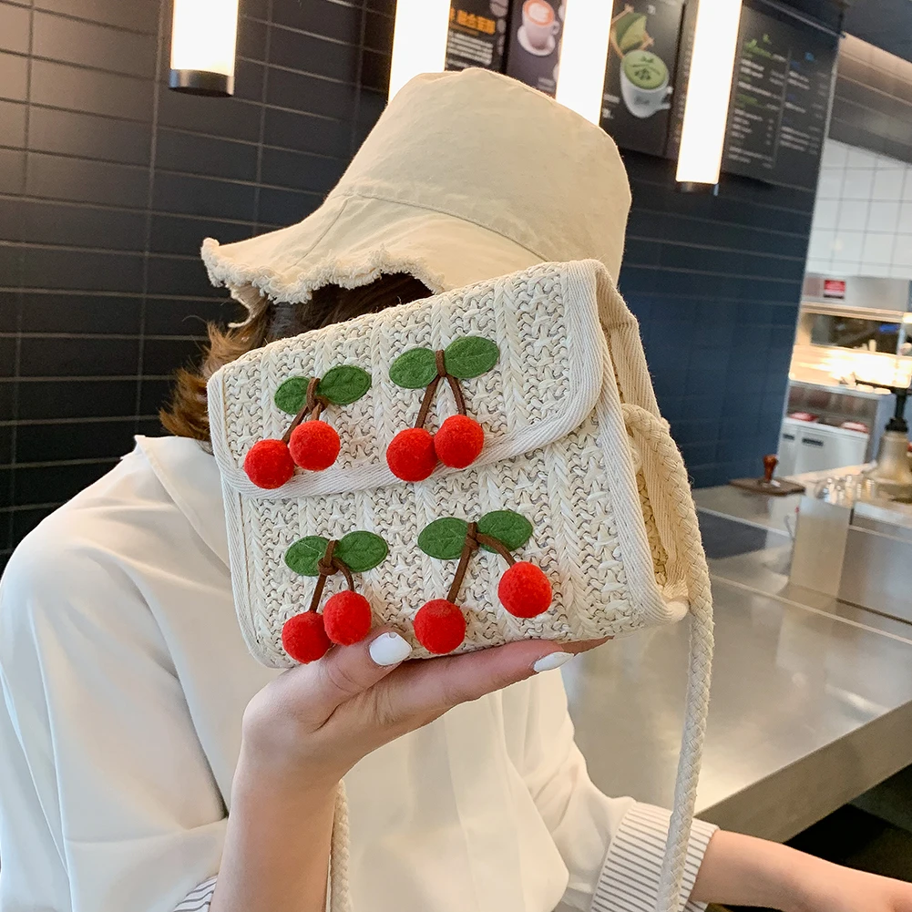 Модные вишневые соломенные сумки летние женские квадратные плетеные пляжные