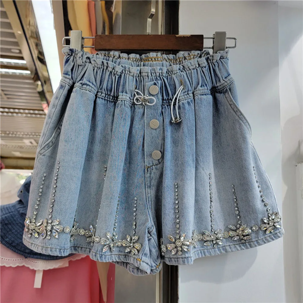 Женские джинсовые шорты с эластичной резинкой на талии Модные свободные джинсы
