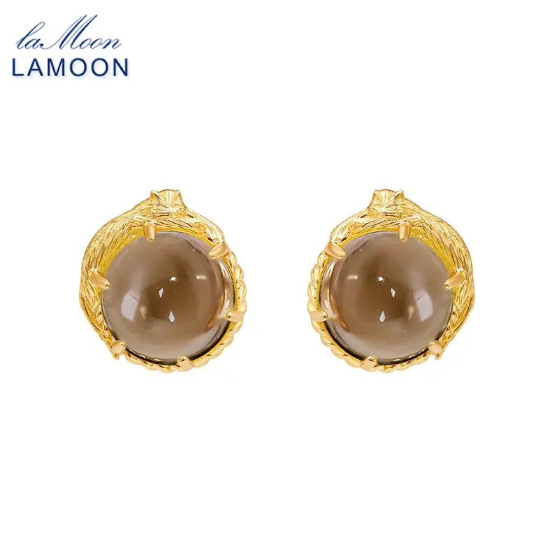 

GULUCA Cute Cat Stue Earring Natural Smoky Quartz Gemstone Earrings For Women 925 Sterling Silver Gold Plated Fine Jewelry Gift