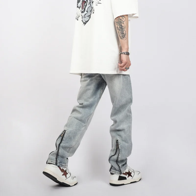 Men's Jeans High Street Trousers Zipper Design Ripped Jeans Men's Casual Loose Trousers Y2K Pants Ins Hot Sale Boyfriend Jeans