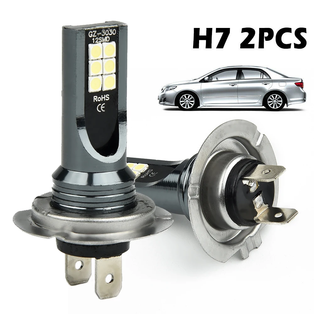

2x Car LED Headlights H7 100W Fog Bulb Kit 6000K HID Canbus Error Free 12 SMD 3030 LED Super Bright Headlamp