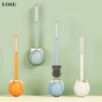 uosu toilet brush leak proof with base silicone toilet brush flat head flexible soft brush with bracket to clean toilet brush