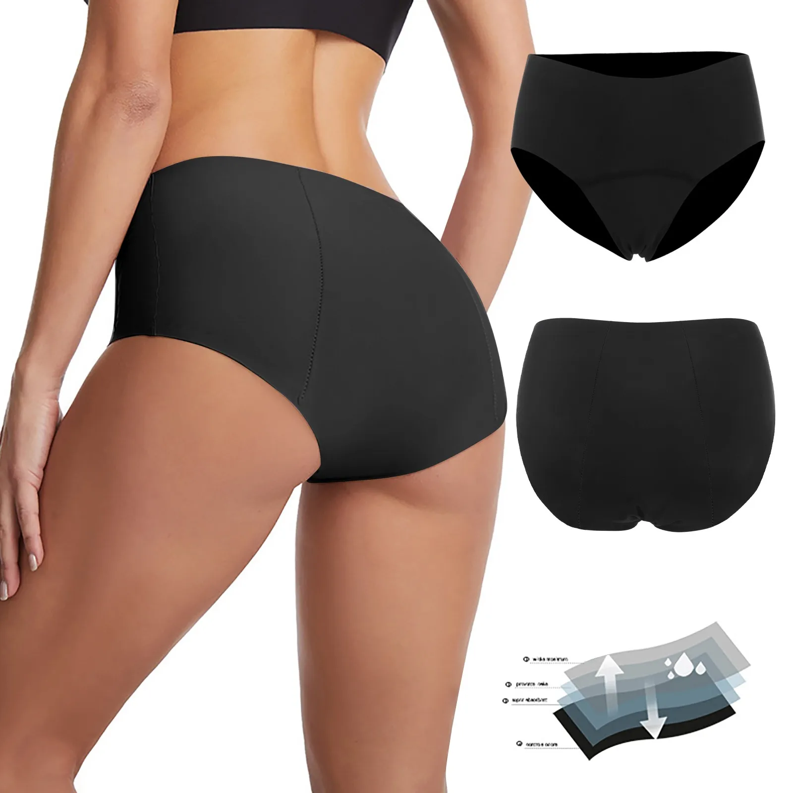 

Women's Black Bikini Bottoms Plus Size S -XXXXL Retro Basic Full Coverage Swimsuit Mid Waist Bathing Swimming Pants for Girls