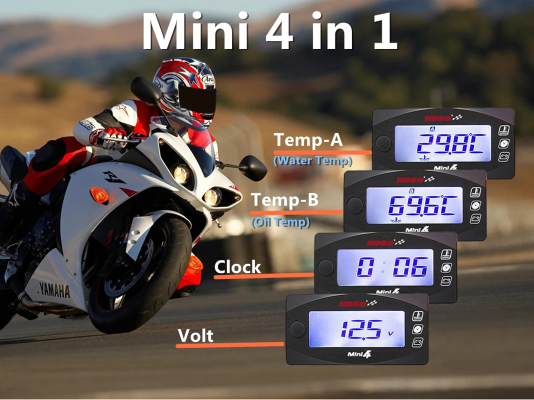 Универсальный Цифровой Манометр 4-в-1 Для Мотоцикла Koso С Двойной Температурой