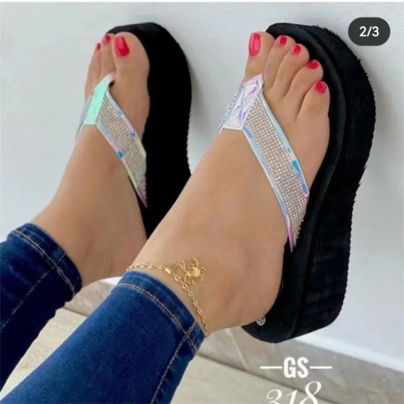 

Summer Flip Flops Slippers Womans Platform Shoes Wedges Thick Beach Slipper Outdoor Non-slip Print Woman Slippers Plus Size 43