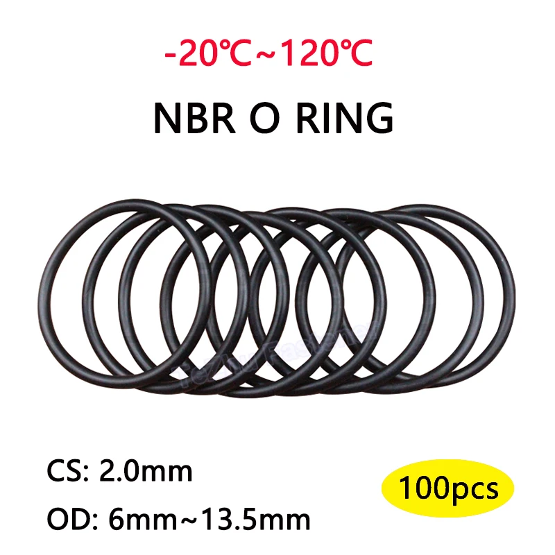 

100pcs Black O Ring Gasket CS 2mm OD 6mm~13.5mm NBR Automobile Nitrile Rubber Round O Type Corrosion Oil Resistant Seal Washer