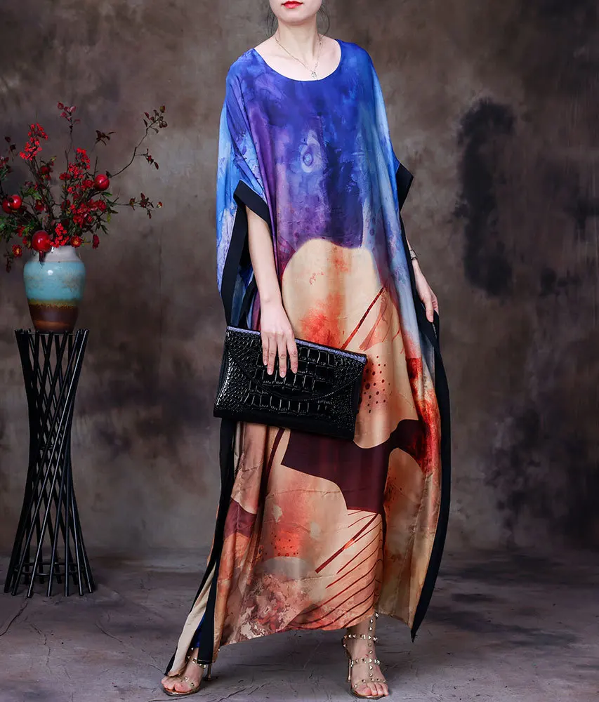 

SuperAen 2022 Summer New Printing Fashion Retro O-Neck Straight Loose Casual Ankle-Length Dress for Women