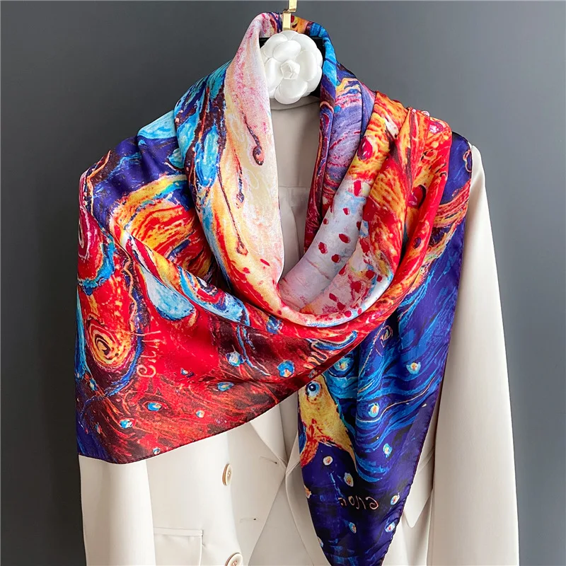 

silk spring autumn women scarf luxury design printing ladies beach shawl scarf fashion smooth female headscarf 110x110cm