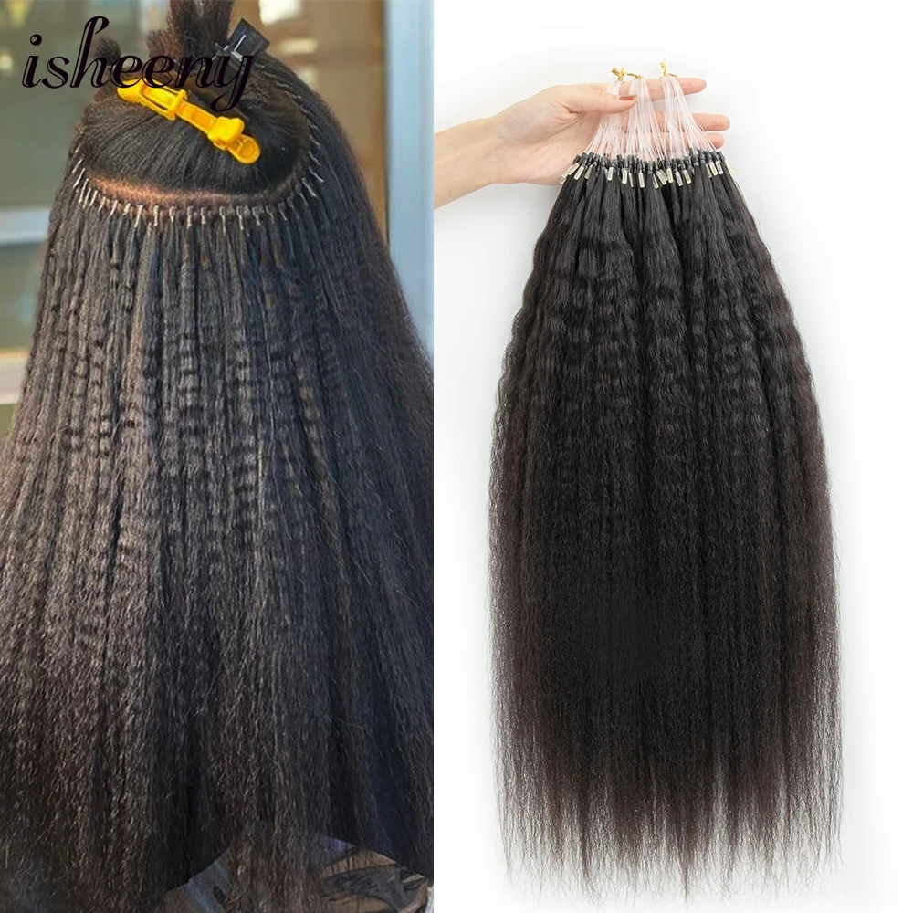 

Isheeny Kinky Straight Micro Loop Ring Human Hair Extensions 10"-26" Brazilian Coarse Micro Link Hair Extensions 100% Human Hair
