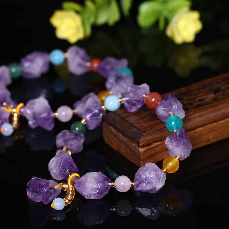 

Аметистовый браслет из бисера, подарок, винтажный дизайнерский браслет с кристаллами, очаровательный мужской резной талисман из бисера, по...