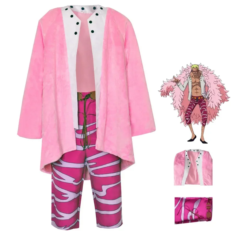 FC6Аниме Donquixote Doflamingo Косплей Костюм Oka Shichibukai King Розовый плюшевый плащ Шаль Мужской