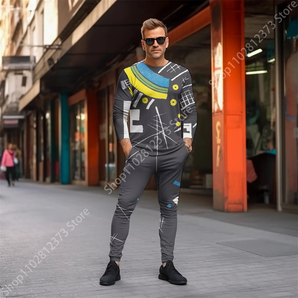 2023 Tracksuit Men Long Sleeve T-shirt Two Piece Set Men Fashion 3D Colorful Graffiti Printing Casual Streetwear Clothes For Men