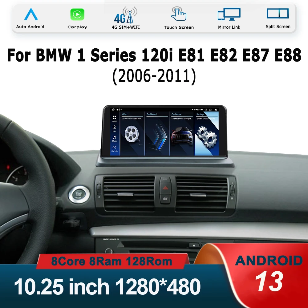 

10,25 ''Android 13 Авто GPS навигатор Автомобильный мультимедийный плеер стерео для BMW 1 серии 120i E81 E82 E87 E88 2006-2011 Carplay все в одном