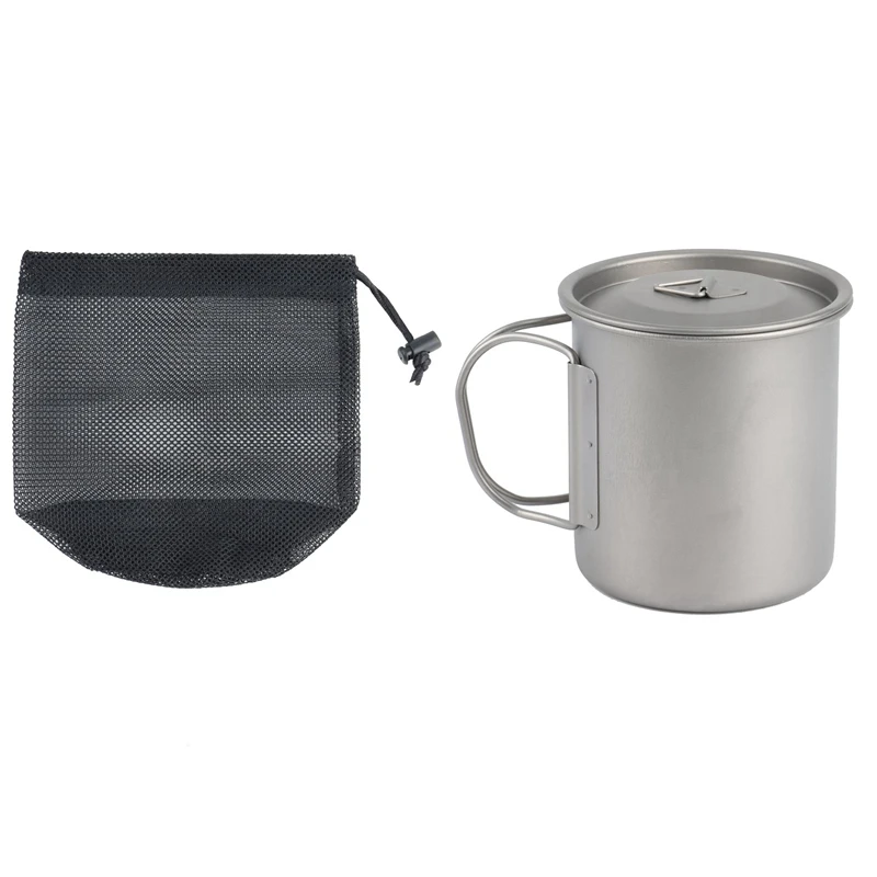 

NEW-Ultralight Portable Titanium Mug Camping Water Mug Outdoor Tourism Camping Equipment With Foldable Handle 450ML
