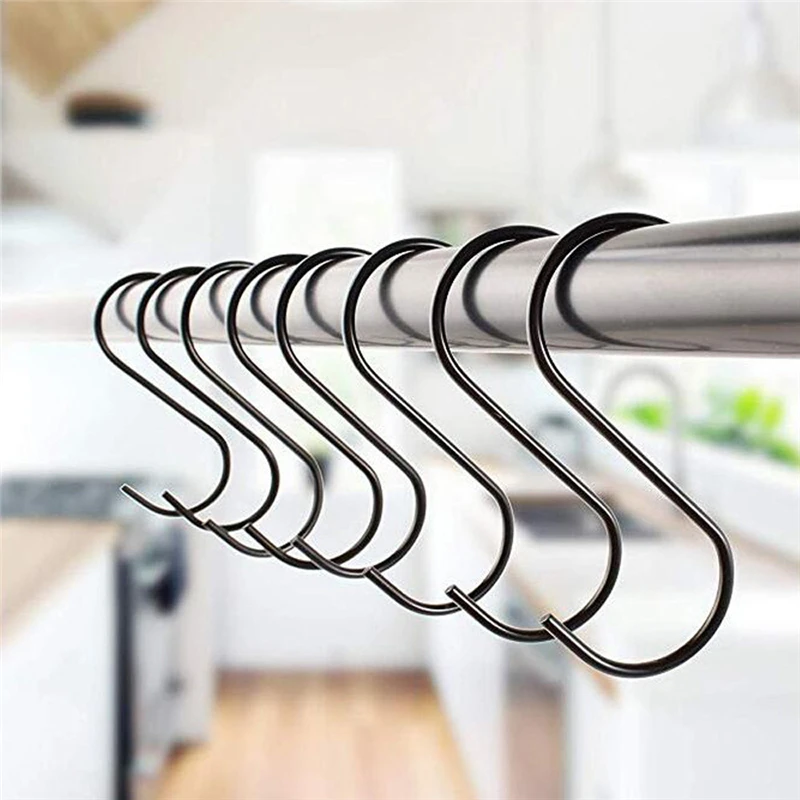 

Tofok 10 Pack Black Hooks S Hooks Steel S Hanging Hooks Heavy Duty S Hanger Hook Metal Kitchen Pot Rack Hooks Closet Hooks