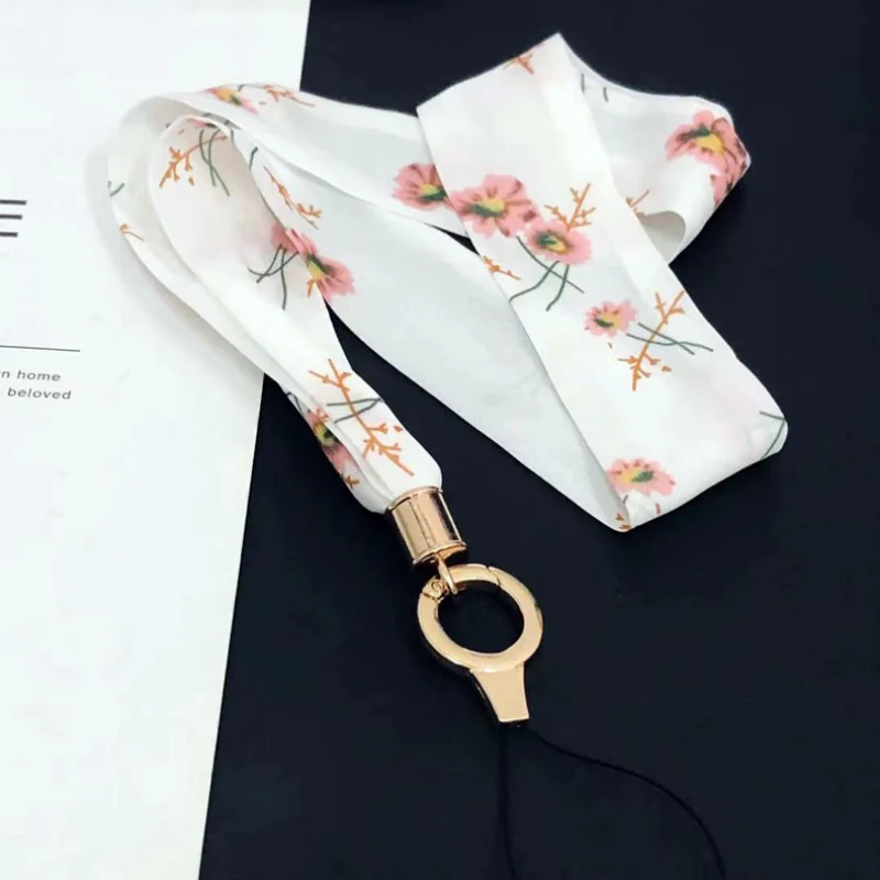 Ladies Scarf Colorful Printing Hanging Neck Strap Mobile Phone Lanyard With Keychain Metal Clip Anti-lost  Lanyard  Jewelry