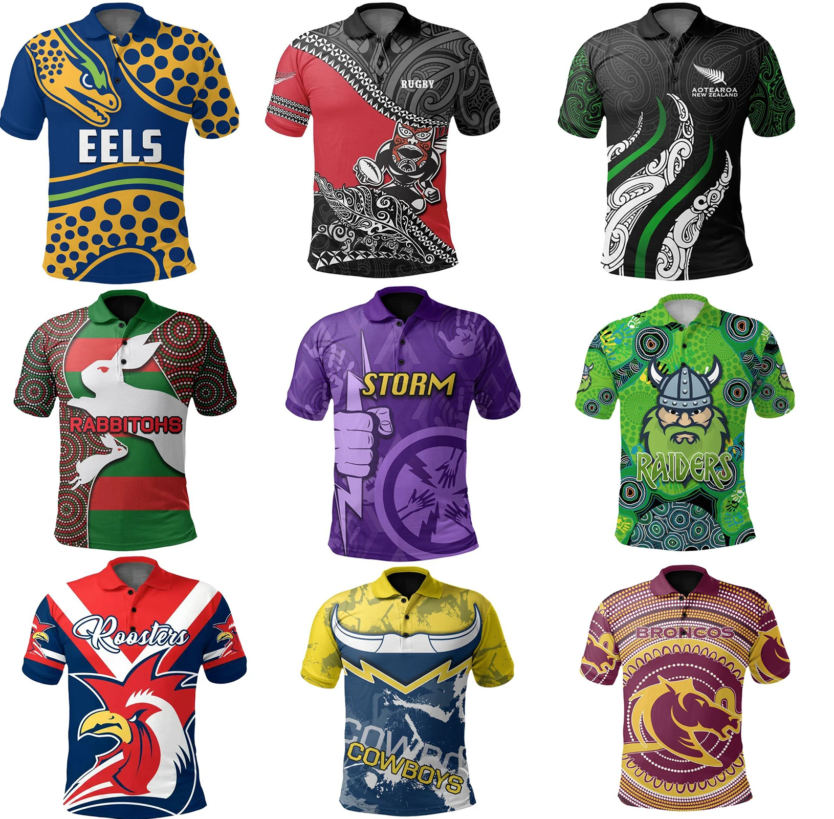 

2020 Panthers Melbourne Storm Rabbitohs Maori Broncos Roosters EELS Rugby Jersey Rugby POLO