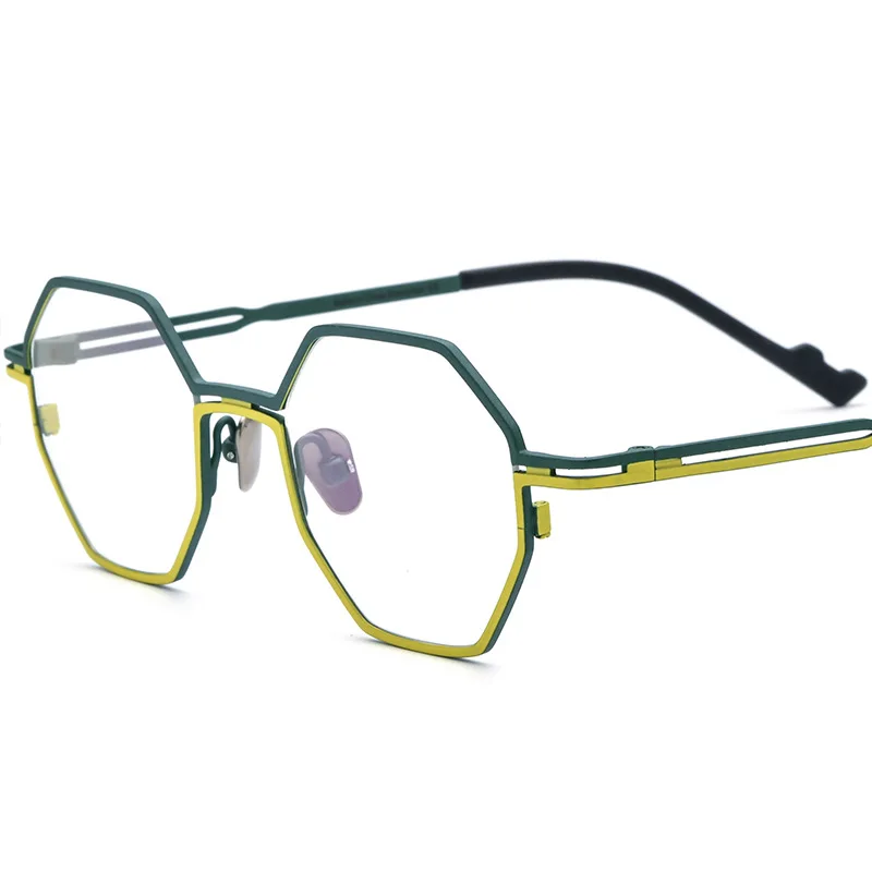 

Polygon Two Colors Pure Titanium Classic Eyeglass Frames Ultralight Unique Prescription Glasses For Men Women Optical Eyewear