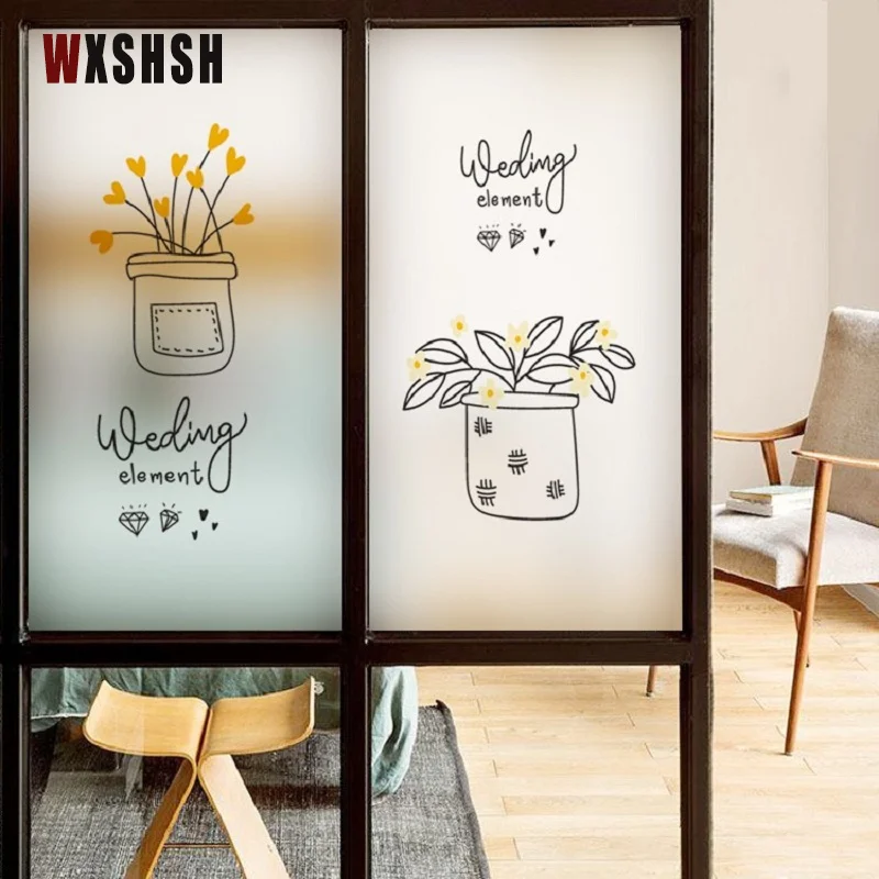 

Customized Size Static Cling Window Sticker Plant Pattern Private Home Decals Stained FIlm For Home Office Restaurant 40cmX100cm