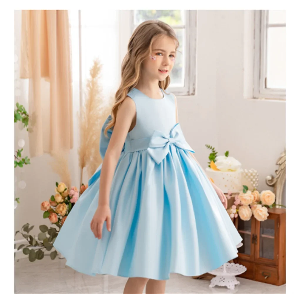 Атласное платье с цветочным рисунком для девочек крещения Пышное Платье первого