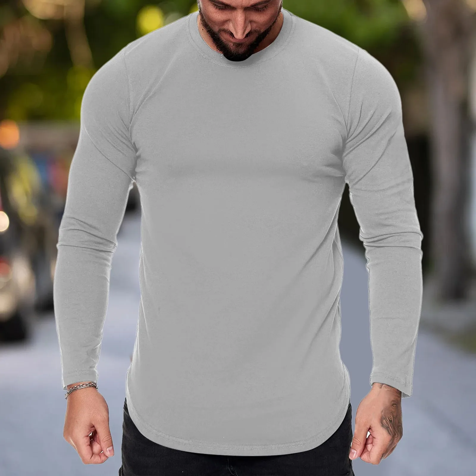 Dark Transfer Paper for T Shirts Mens Fashion Casual Sports Fitness Outdoor d Hem Solid Color Round Long Sleeve Scrubs Men