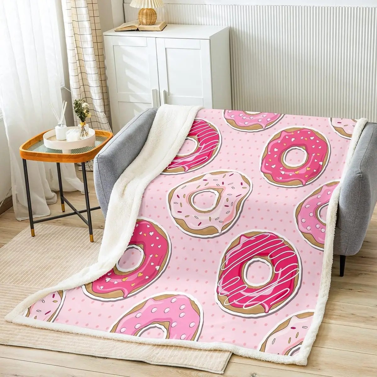 

Donuts Kids Throw Blanket,Cartoon Dessert Cute Bed Blanket for Girls Boys Adults,Geometric Polka Dots Stylish Fleece