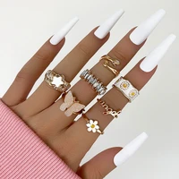 7pcs daisy rings set pink heart butterfly cute vintage creative rings for women coating paint metal ins style fashion jewelry