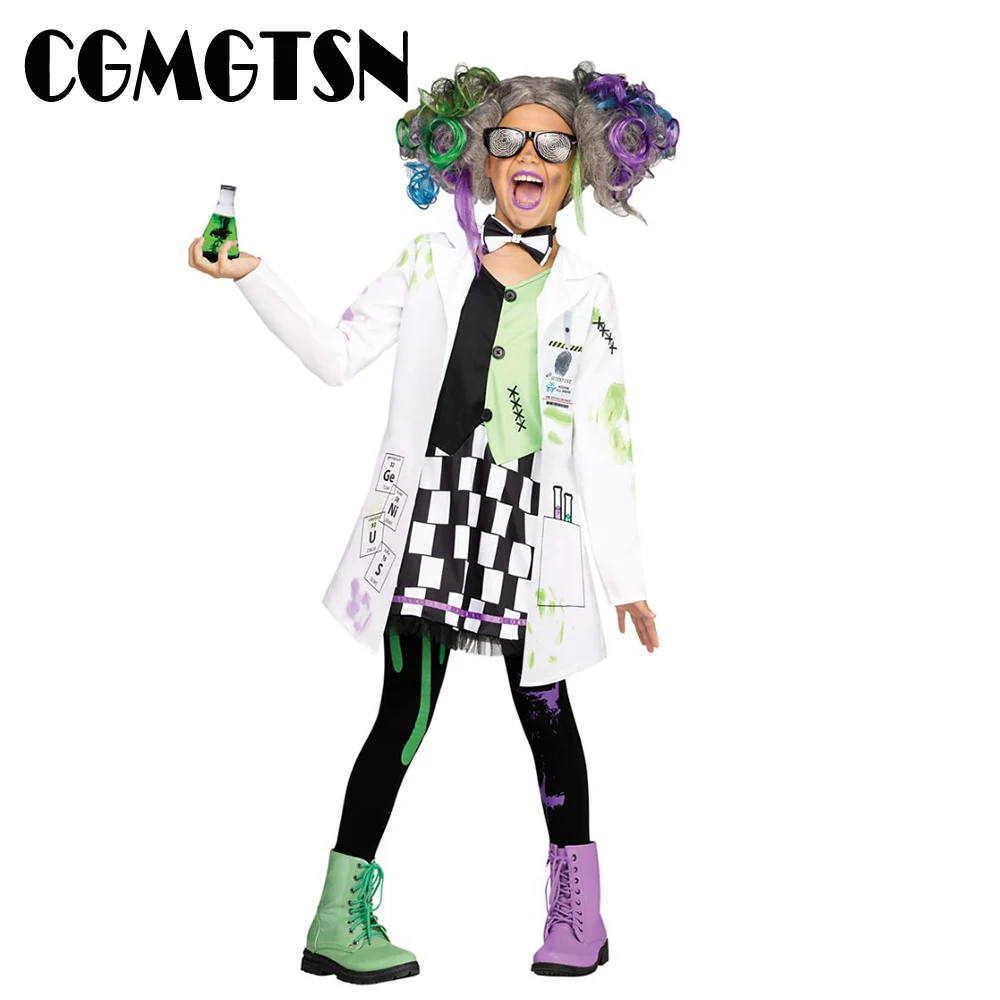 

CGMGTSN Halloween Children Mad Scientist Cosplay Costume Girls Boys Crazy Scientist Dress Coat Uniform Carnival Party Outfits