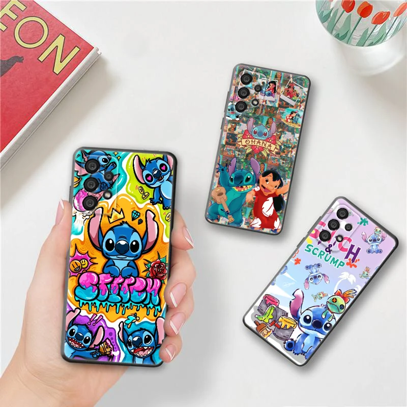 

Super cute Cartoon stitch Phone Case For Samsung A73 A72 A71 A53 A52 A51 A42 A33 A32 A23 A22 A21S A03 A02 Black Cover