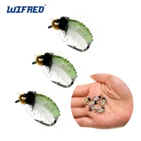 wifreo 8pcs 10 12 brass bead fast sinking nymph scud fly uv trout fishing wet flies bug worm lure inset baits caddis green