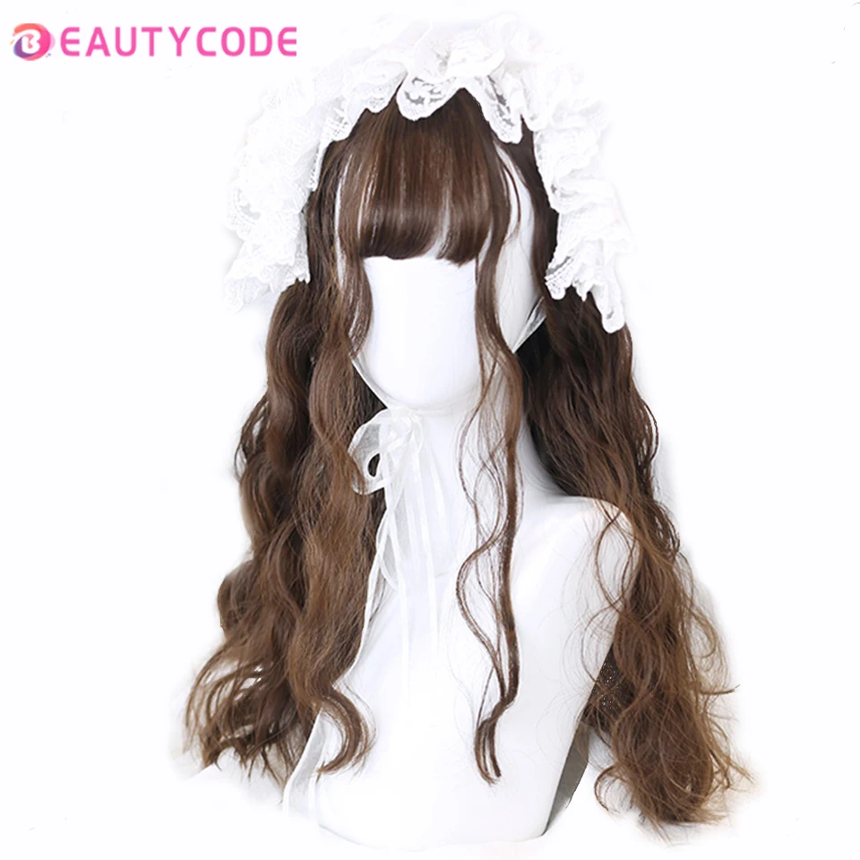 

BEAUTYCODE Long curly hair wavy brown wig female high temperature resistant synthetic fiber wig cosplay Lolita