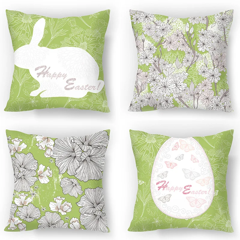 

Soft Short Plush Cushion Cover For Sofa Home Decoration Cushion Case Bed Pillow Cover Rabbit Flower Printed Throw Pillow Case