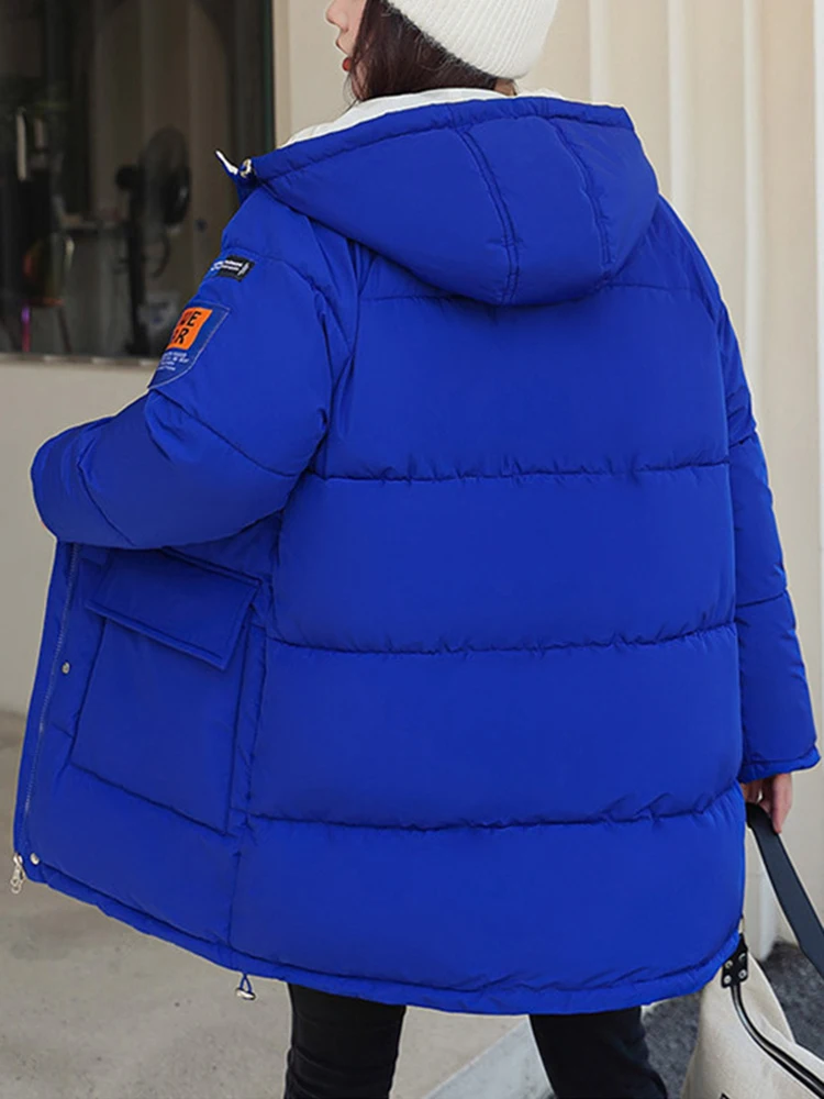 AZYT Winter Hooded Parkas Women Fashion Patchwork Mid Long Down Cotton Coats For Women 2022 New Thicken Warm Winter Jacket