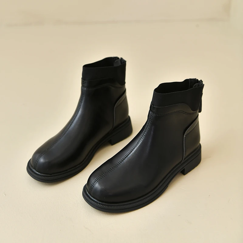 

Женские ботильоны в британском стиле, ботинки из мягкой кожи с круглым носком и застежкой-молнией сзади на низком каблуке, женские ботинки