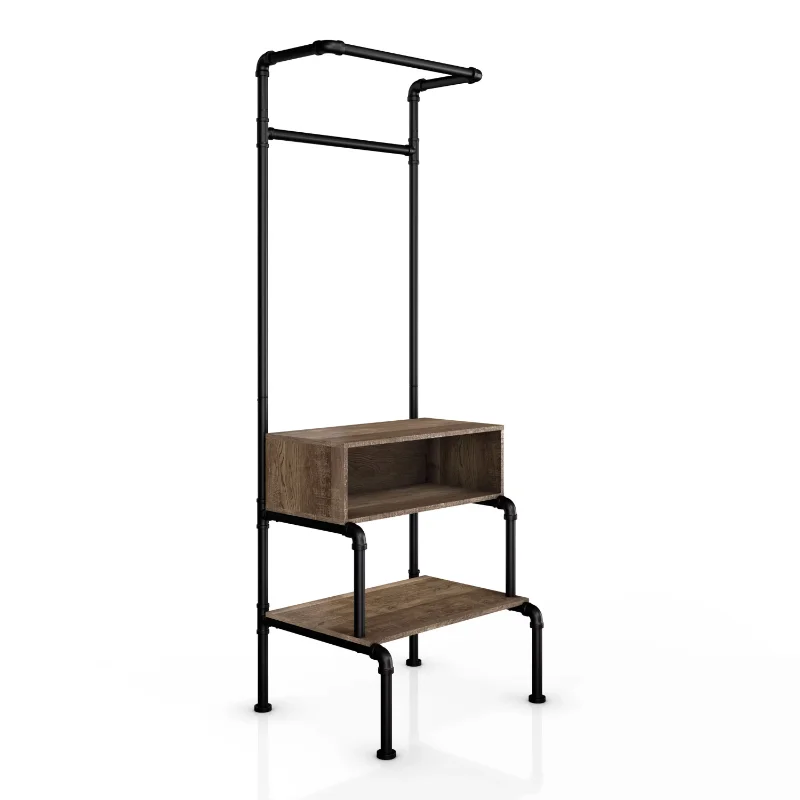 

Furniture of America Vira 2-Shelf Clothes Rack, Reclaimed Oak