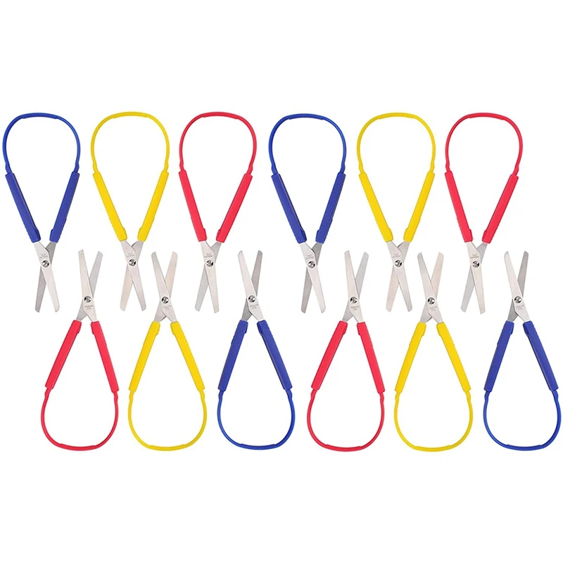 

12 Pack 8 Inch Colorful Loop Scissors, Easy-Open Squeeze Handles Right And Lefty Support Grip Scissors For Kids, Adults