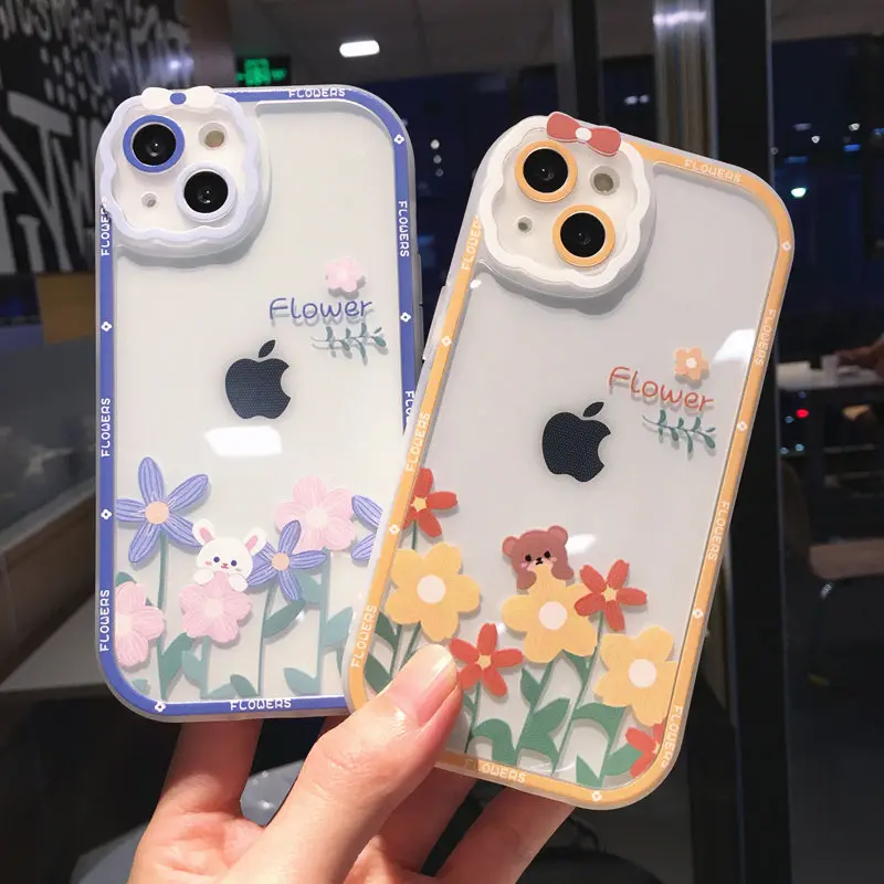 Прозрачный чехол для телефона с мультяшными фруктами и цветами iPhone 13 11 12 Pro Max XS X XR