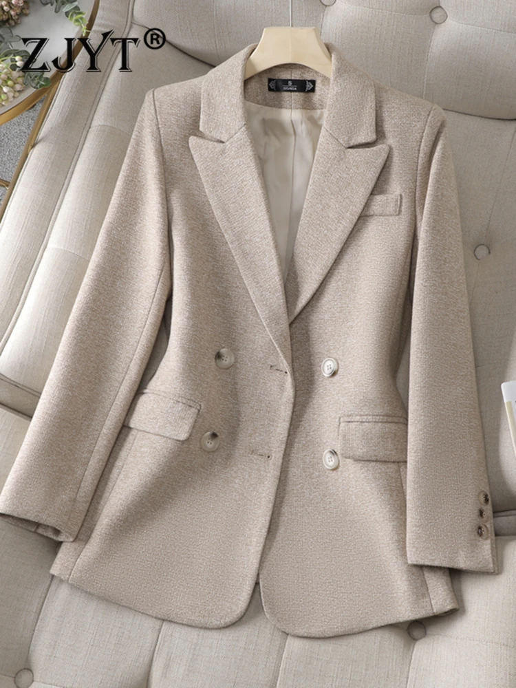 

ZJYT Elegant Autumn Blazers for Women 2023 Jackets Coats Double Breasted Casual Veste Femme Plus Size Outerwear Top Mujer Office
