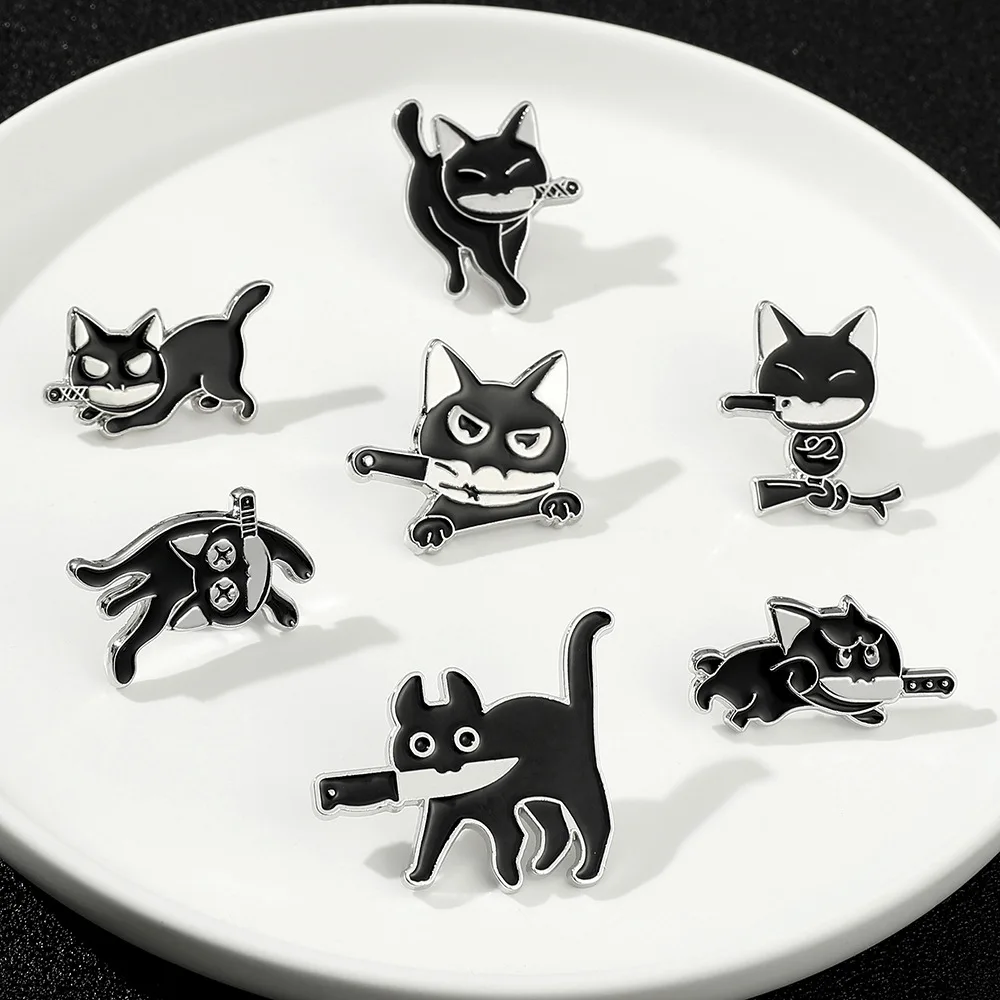 

ZXMJ Anime Enamel Pin Cartoon Black Cat Guard Brooch Fashion Cat Knife Team Brooch Creative bag Clothes Pin Trend Brooch Jewelry