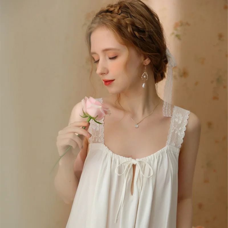 Sling Nightgown Palace Princess Long Loose Fairy Dress Cotton Sleeveless Sweet Sexy French Pajamas 2023 New