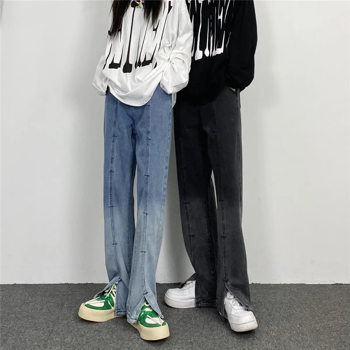 Men Jeans Retro Trend Gradient Color Slit Women Straight Jeans Hip Hop Men Pants Y2k Pants Jeans Fashion Streetwear Brand Jeans