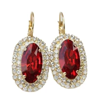 hot sell red white zircon oval stone earrings gold color engagement hoop earrings for women boho jewelry